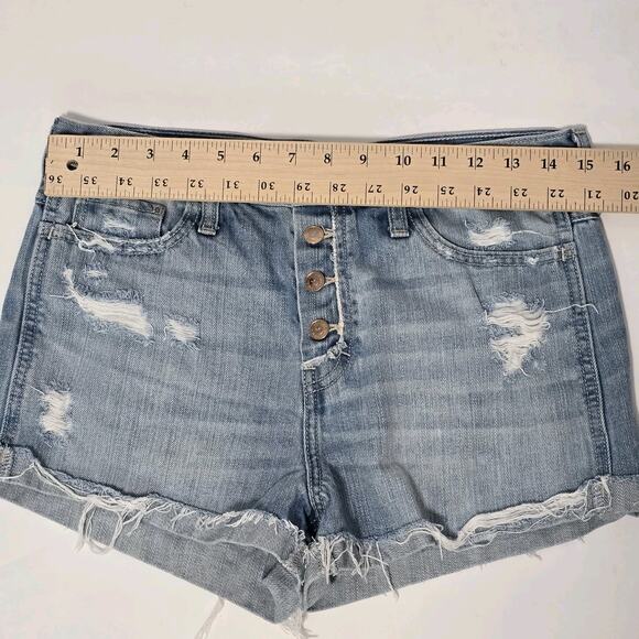 Hollister California Women's stretch Blue Denim Short Hi Rise Distressed size 28 - Picture 10 of 12
